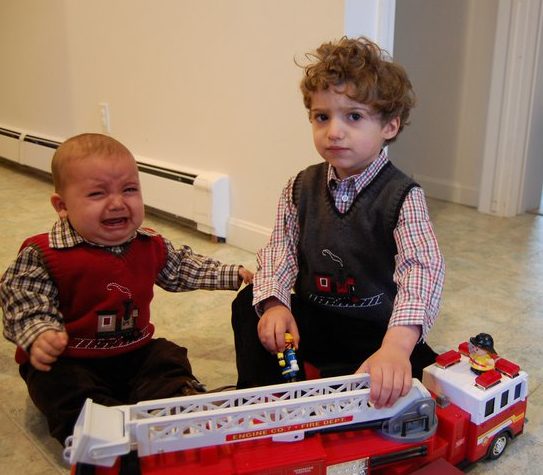 Boys firetruck crying www.thethreeyearexperiment.com